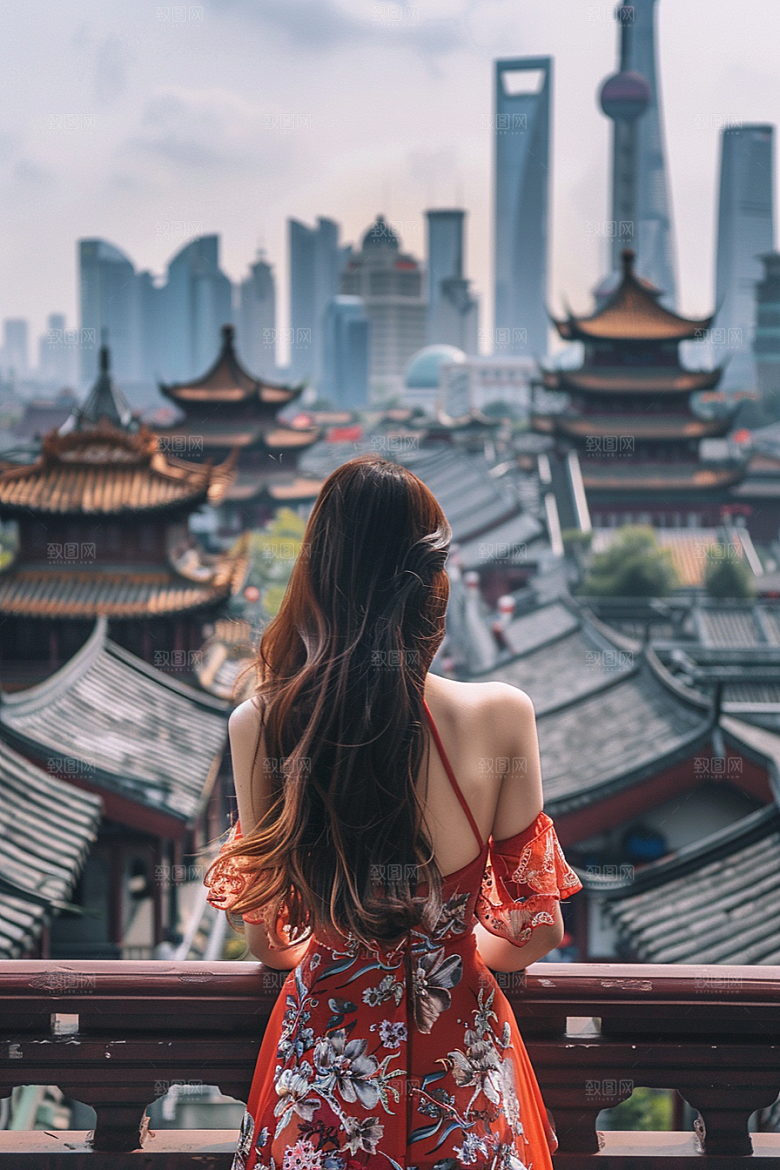 女生旅行背影自由行旅游摄影图