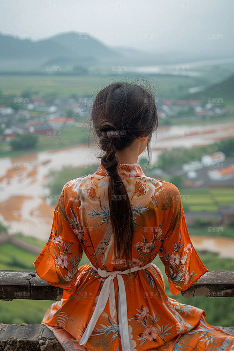 女生旅行背影风光自然摄影图