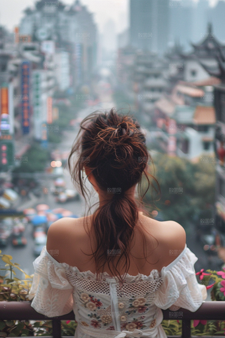 女生旅行背影旅游自由行摄影图
