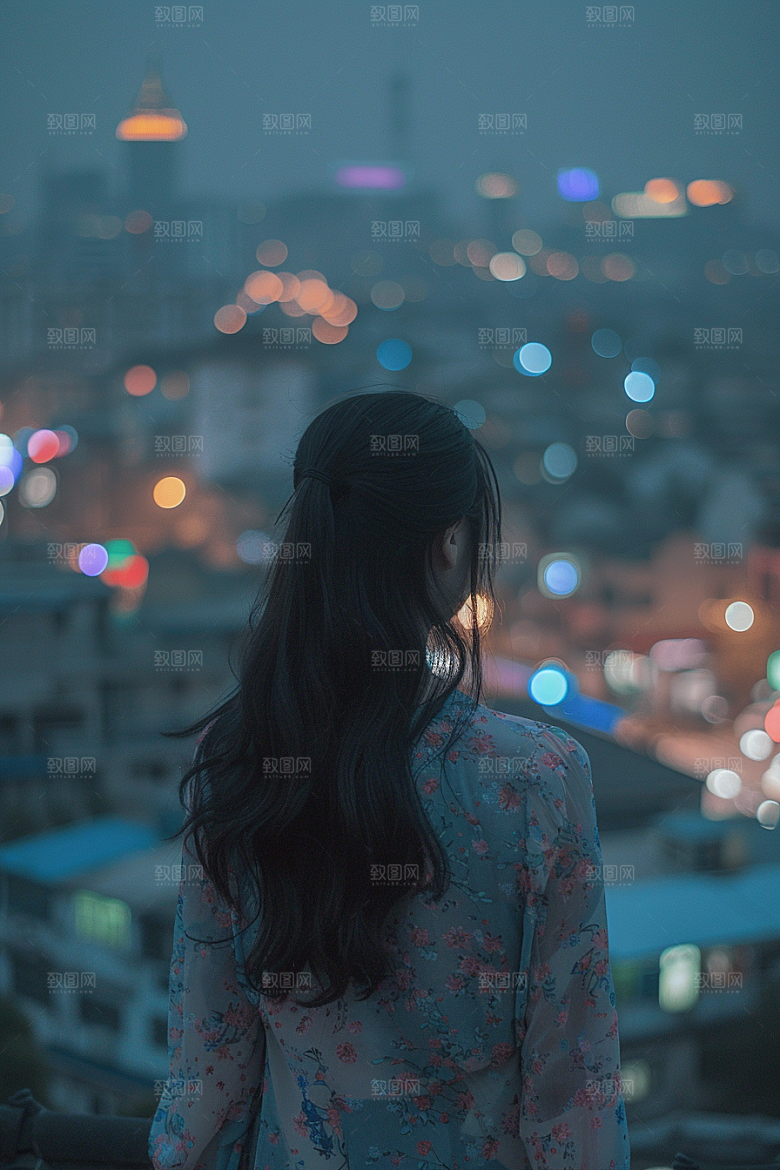 女生旅行背影高清自然摄影图