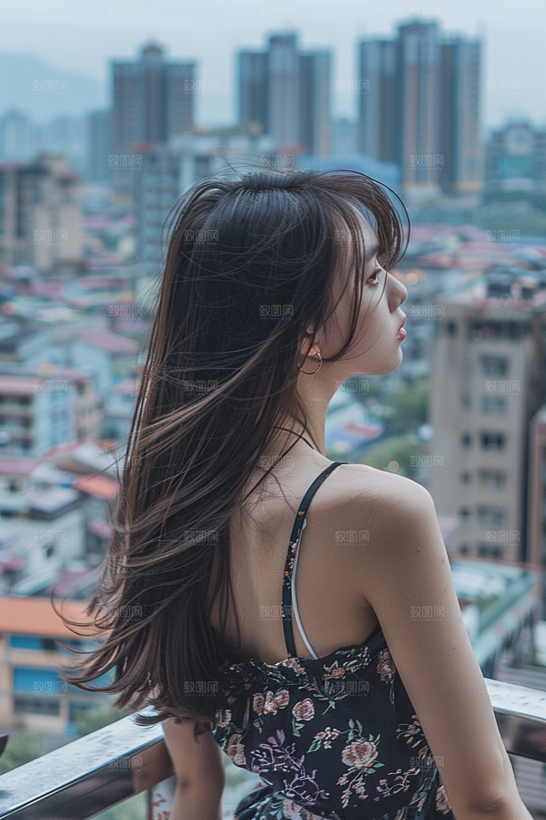 女生旅行背影旅游自然摄影图
