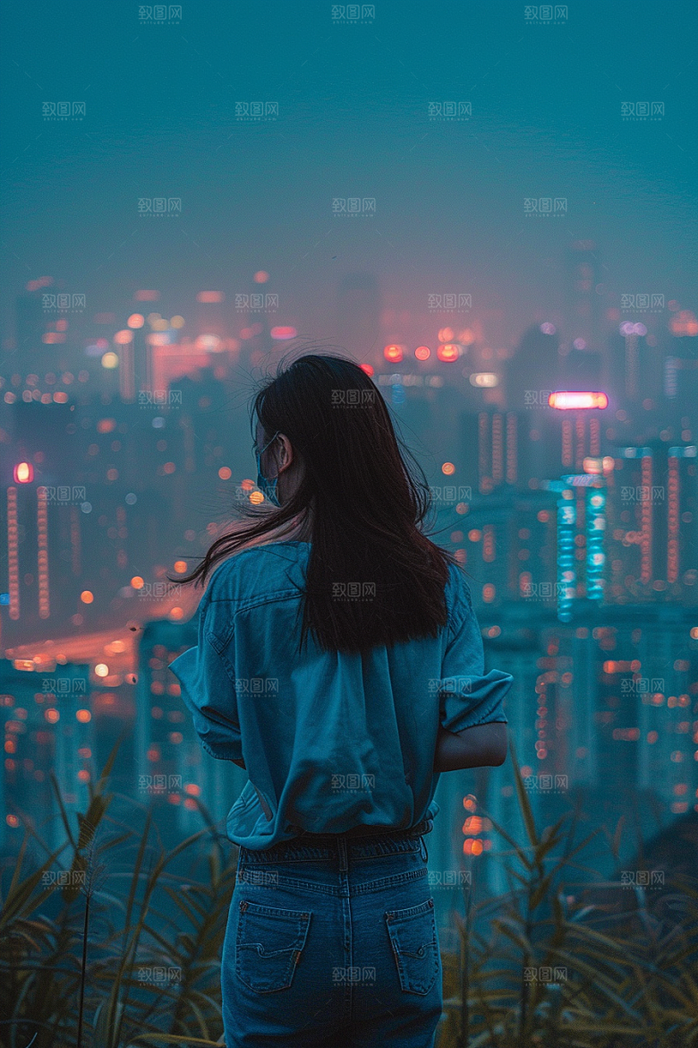 女生旅行背影探险自由行摄影图