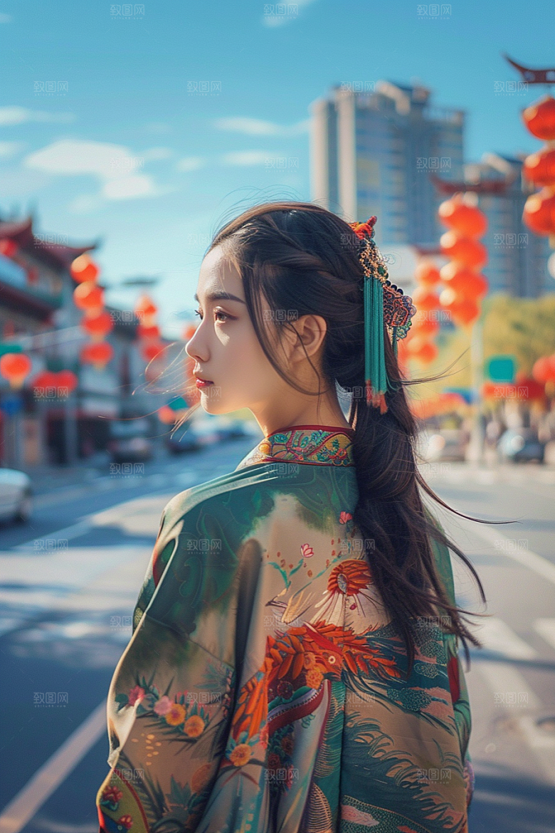 女生旅行背影高清唯美摄影图