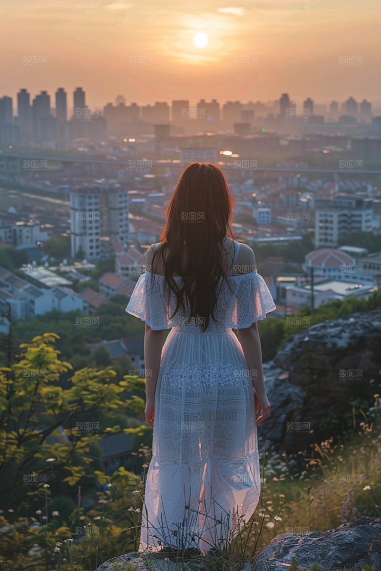 女生旅行背影唯美人物摄影图