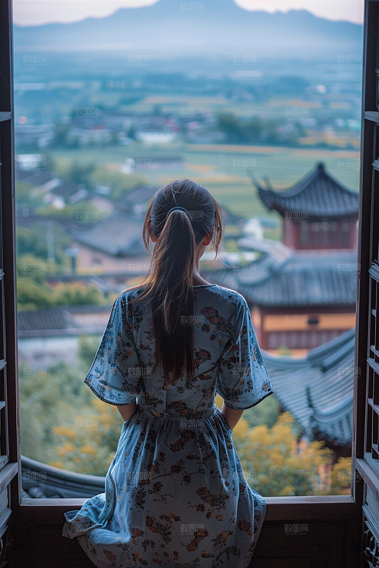 女生旅行背影旅游风光摄影图