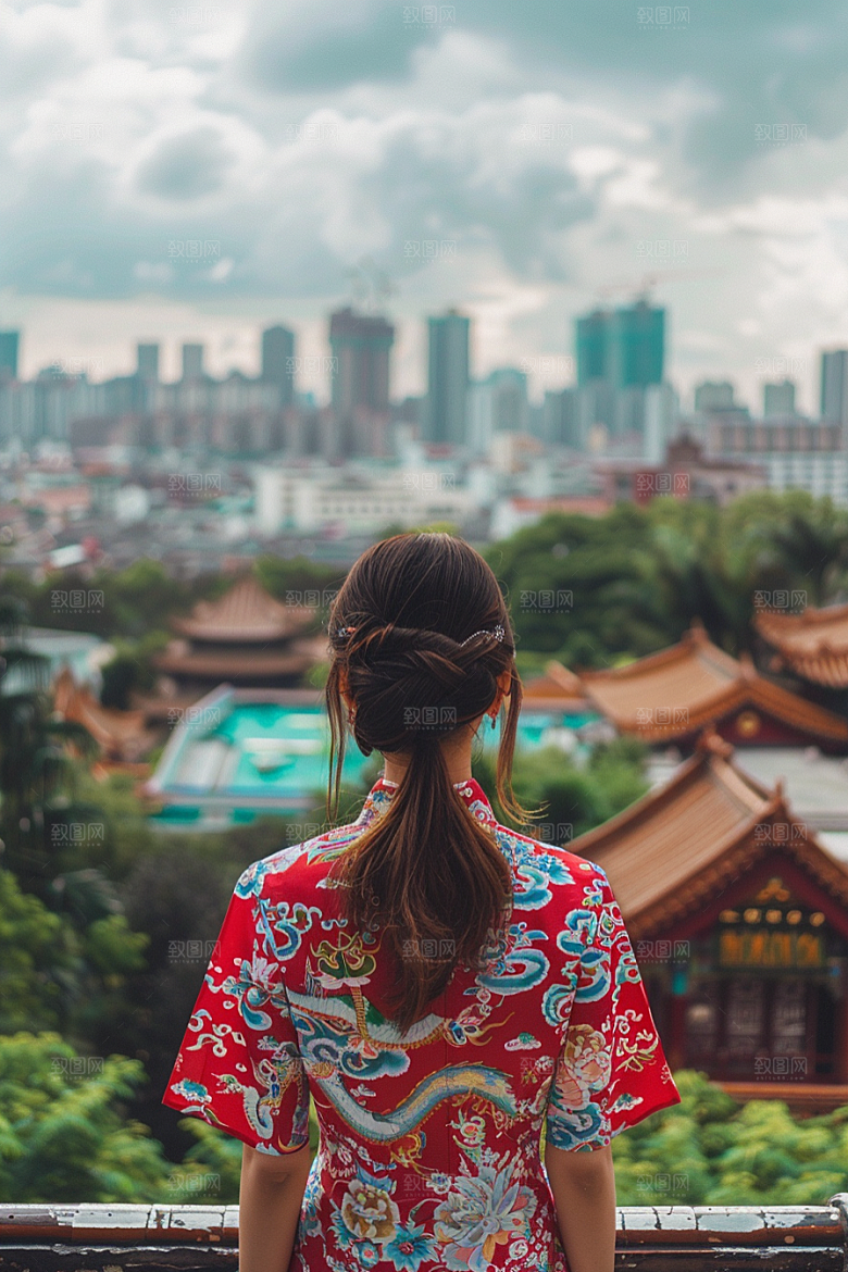 女生旅行背影徒步旅游摄影图