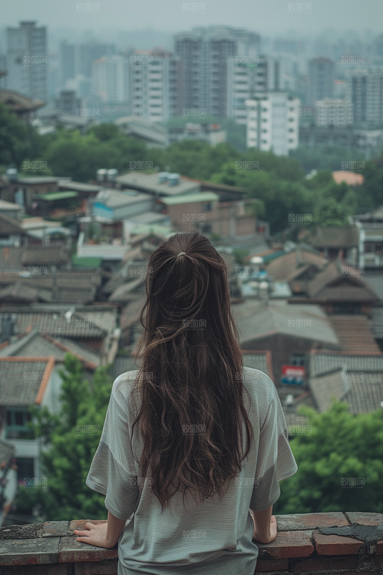 女生旅行背影探险唯美摄影图