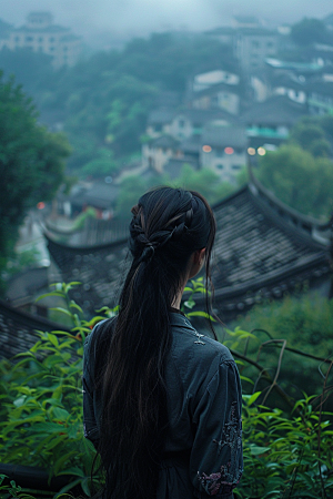 女生旅行背影探险自由行摄影图