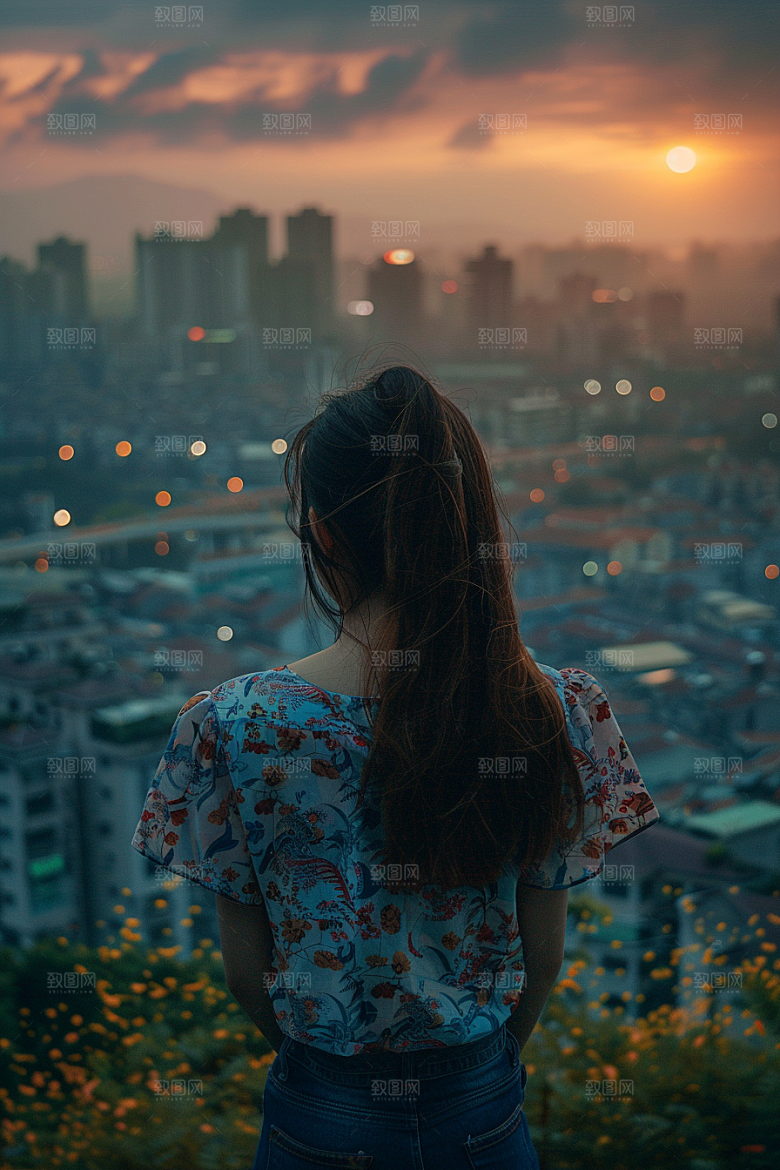女生旅行背影辽阔风光摄影图