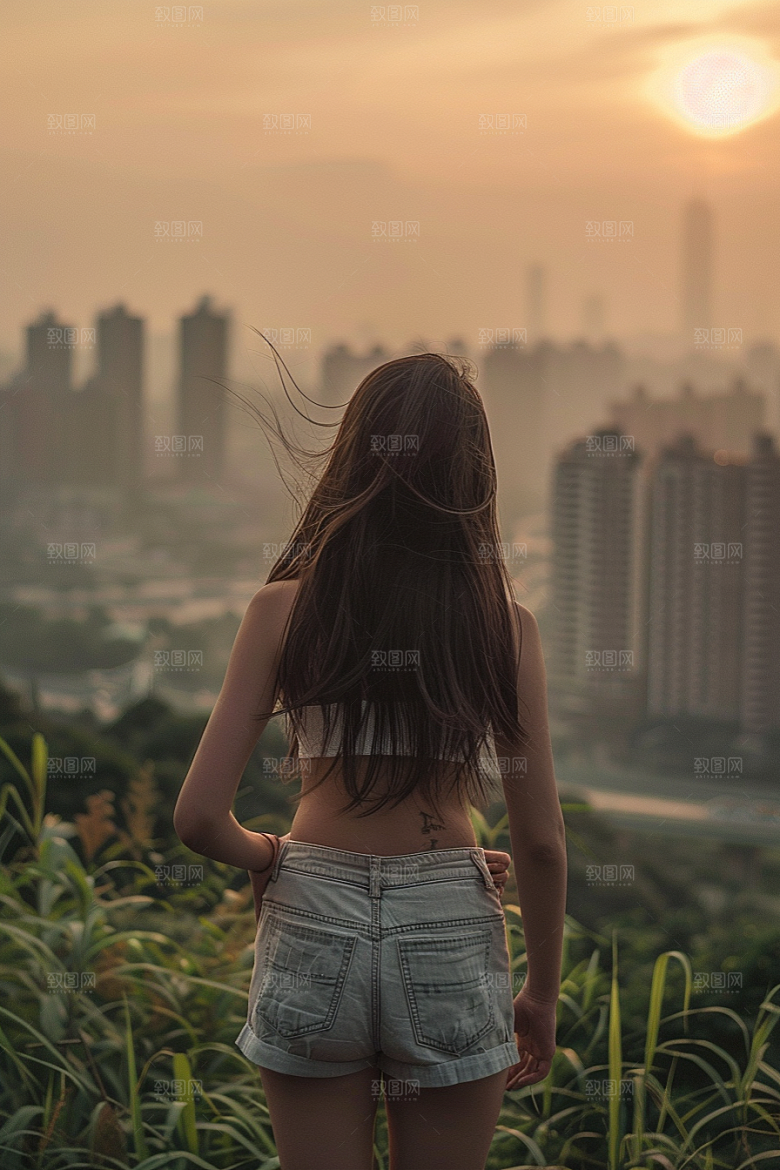 女生旅行背影徒步高清摄影图