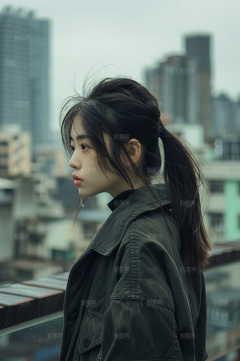 女生旅行背影风光自然摄影图