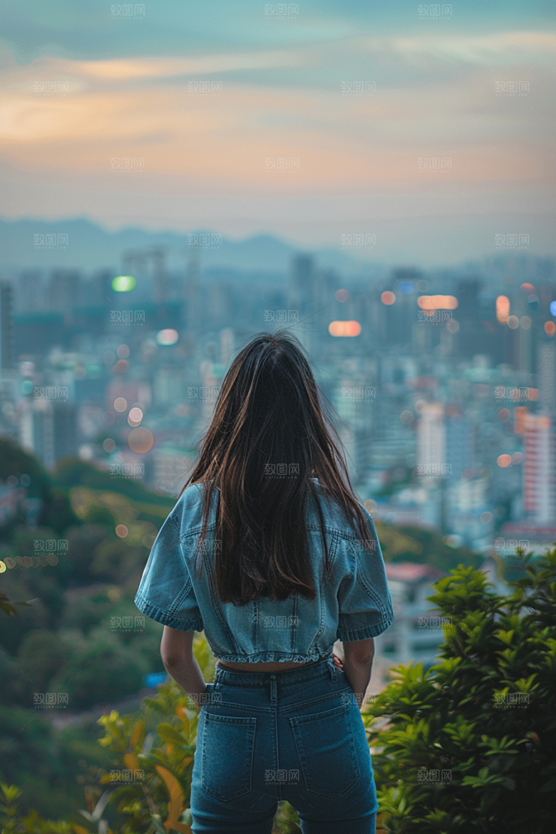 女生旅行背影旅游人物摄影图