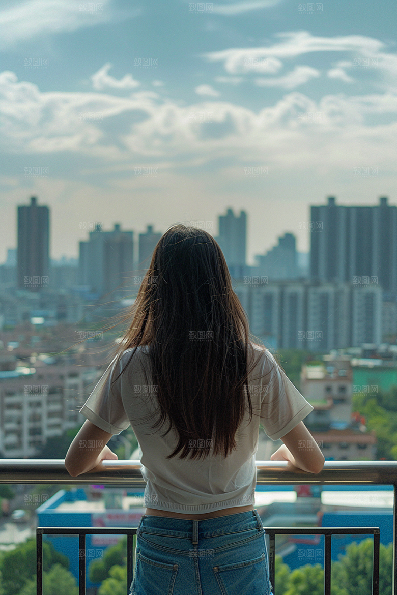 女生旅行背影探险徒步摄影图