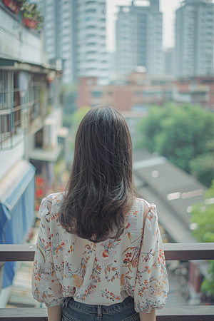 女生旅行背影旅游探险摄影图