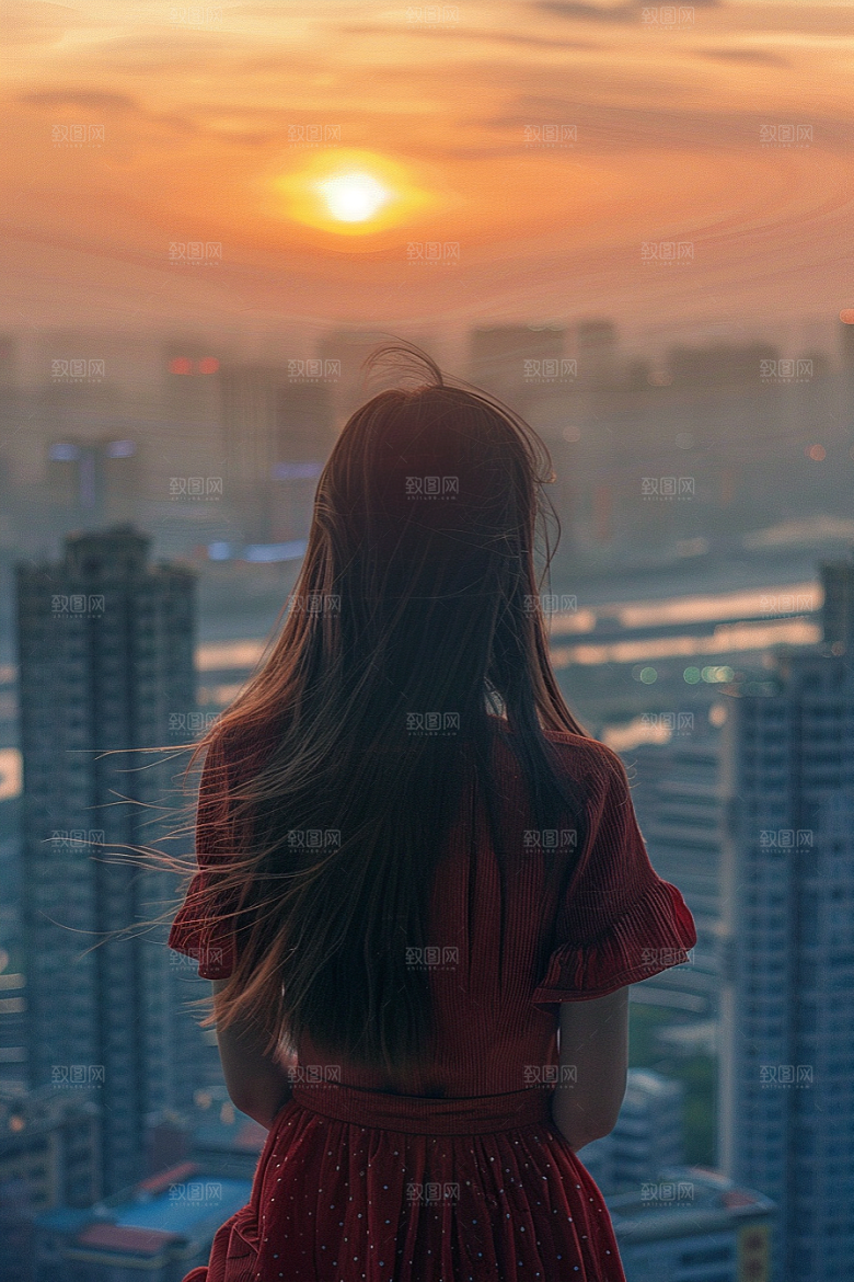 女生旅行背影自然风光摄影图