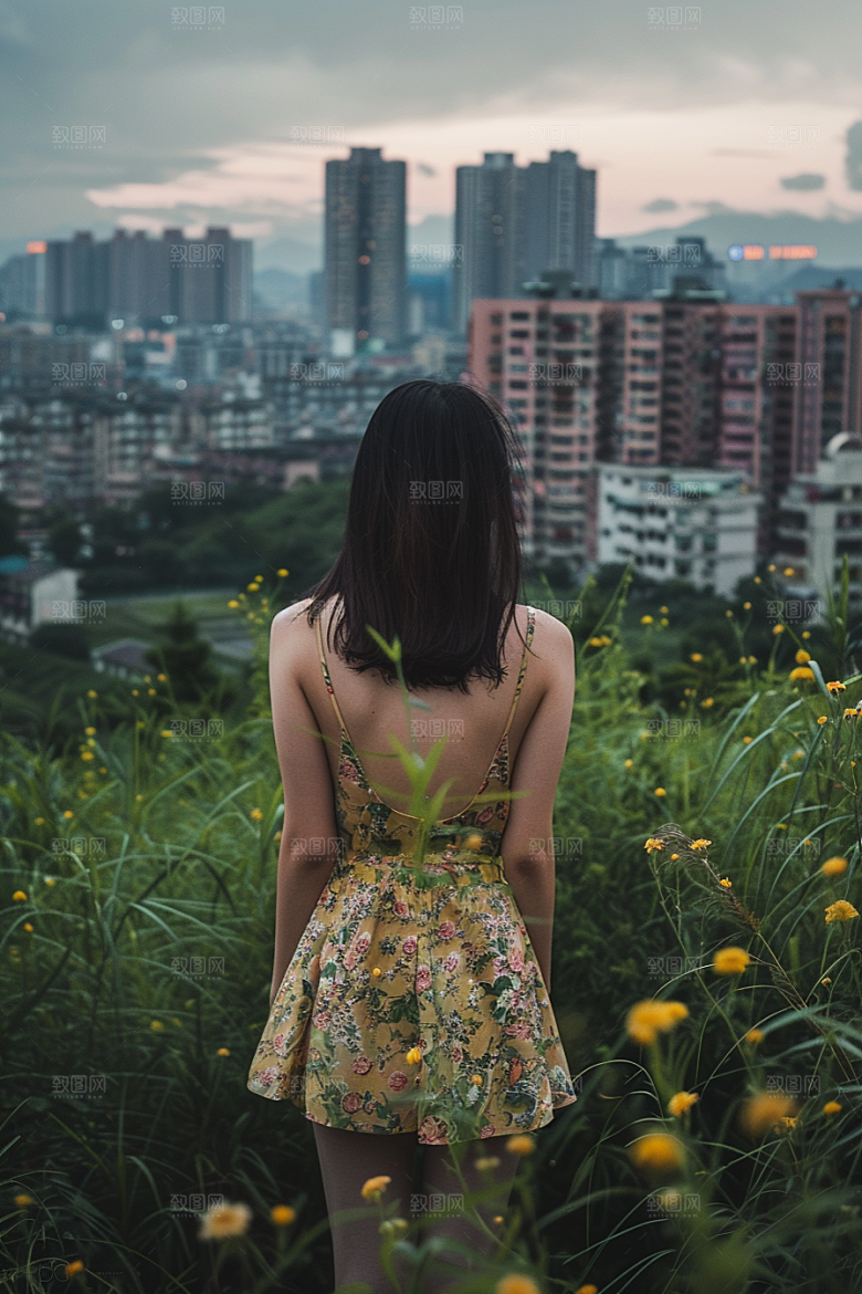 女生旅行背影人物户外摄影图