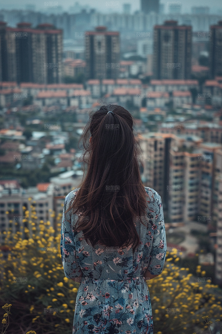 女生旅行背影徒步户外摄影图