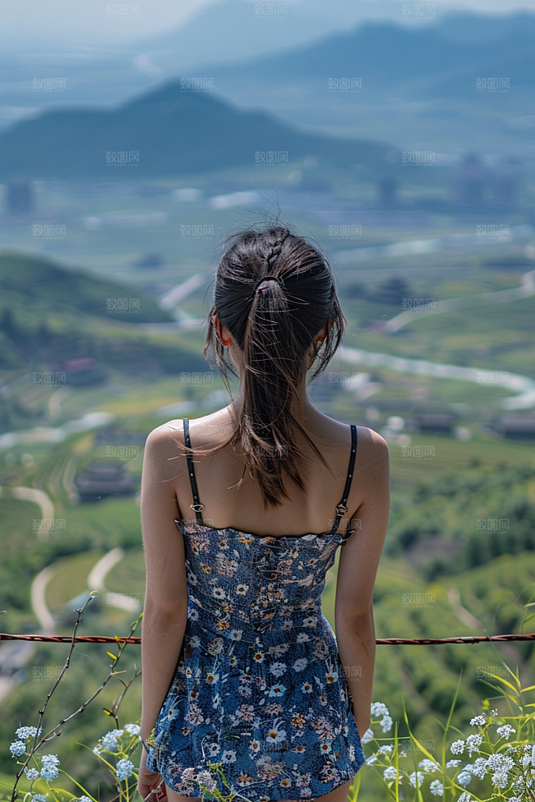 女生旅行背影风光人物摄影图
