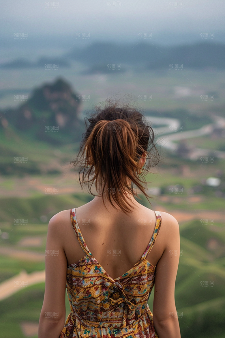 女生旅行背影自由行唯美摄影图