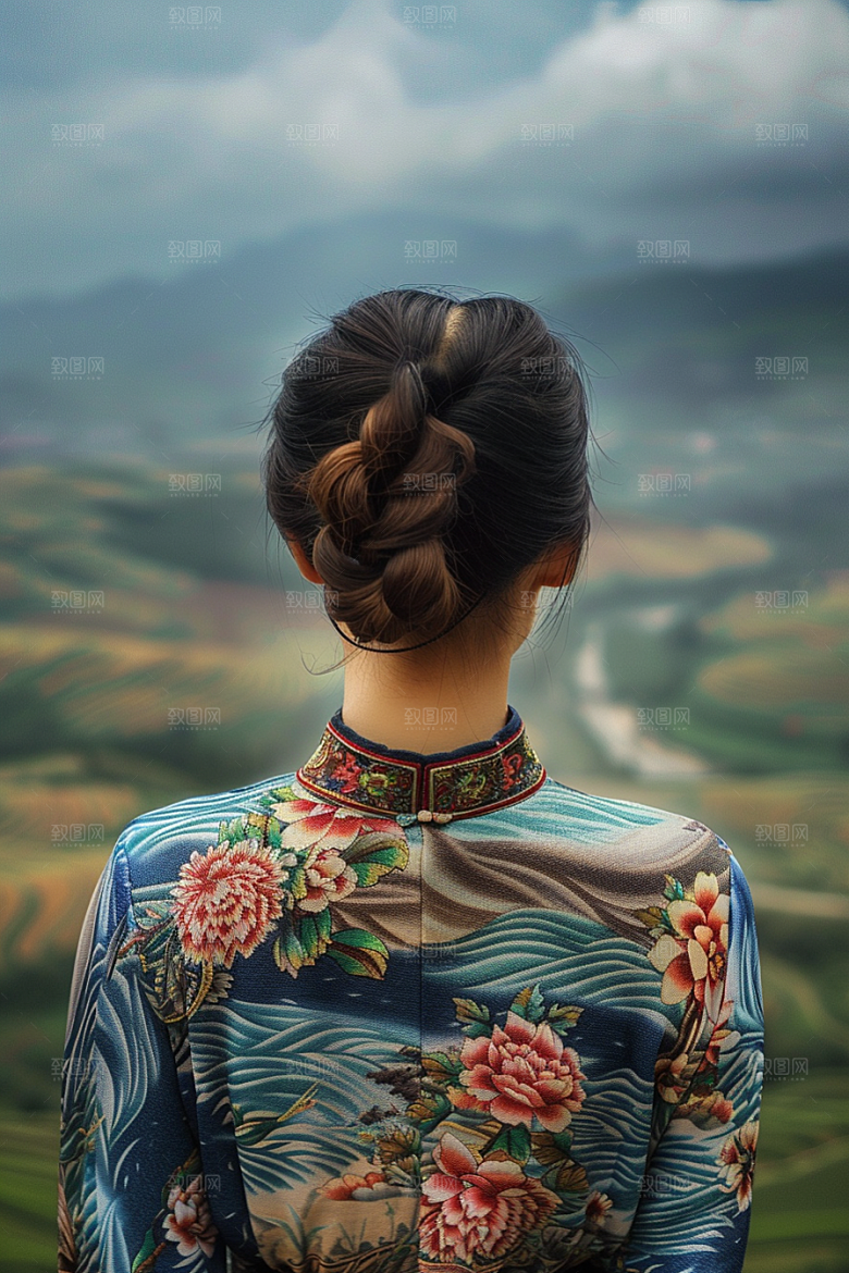 女生旅行背影自然风光摄影图