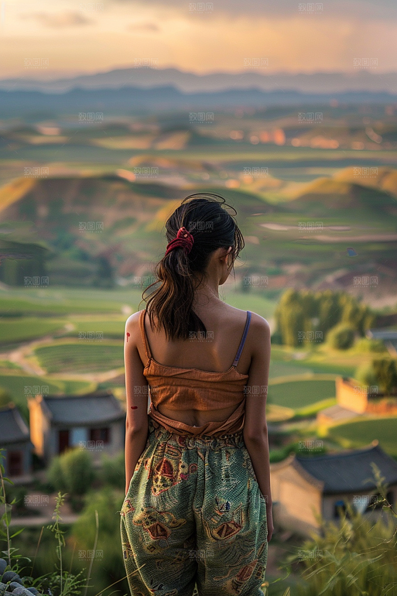 女生旅行背影风光辽阔摄影图