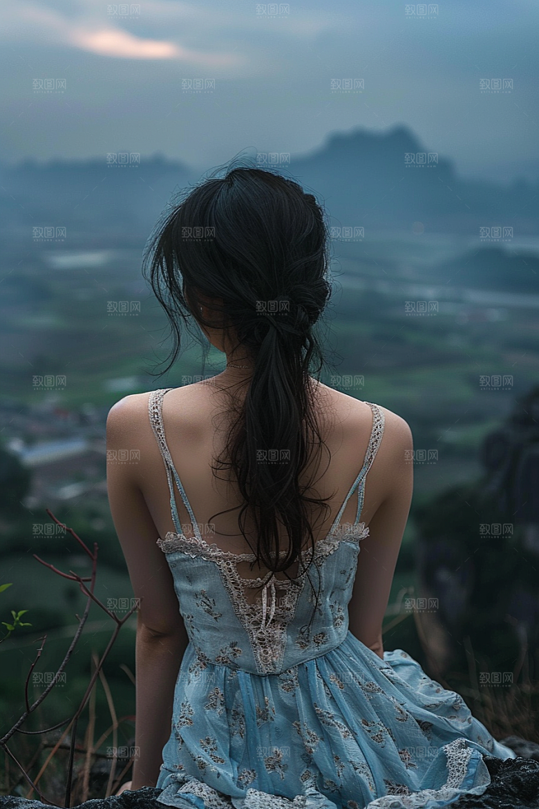 女生旅行背影高清自然摄影图