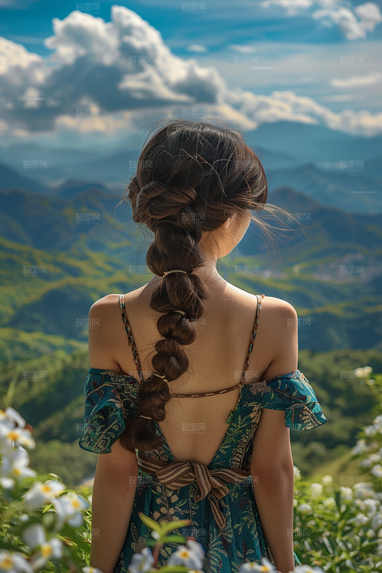 女生旅行背影风光旅游摄影图