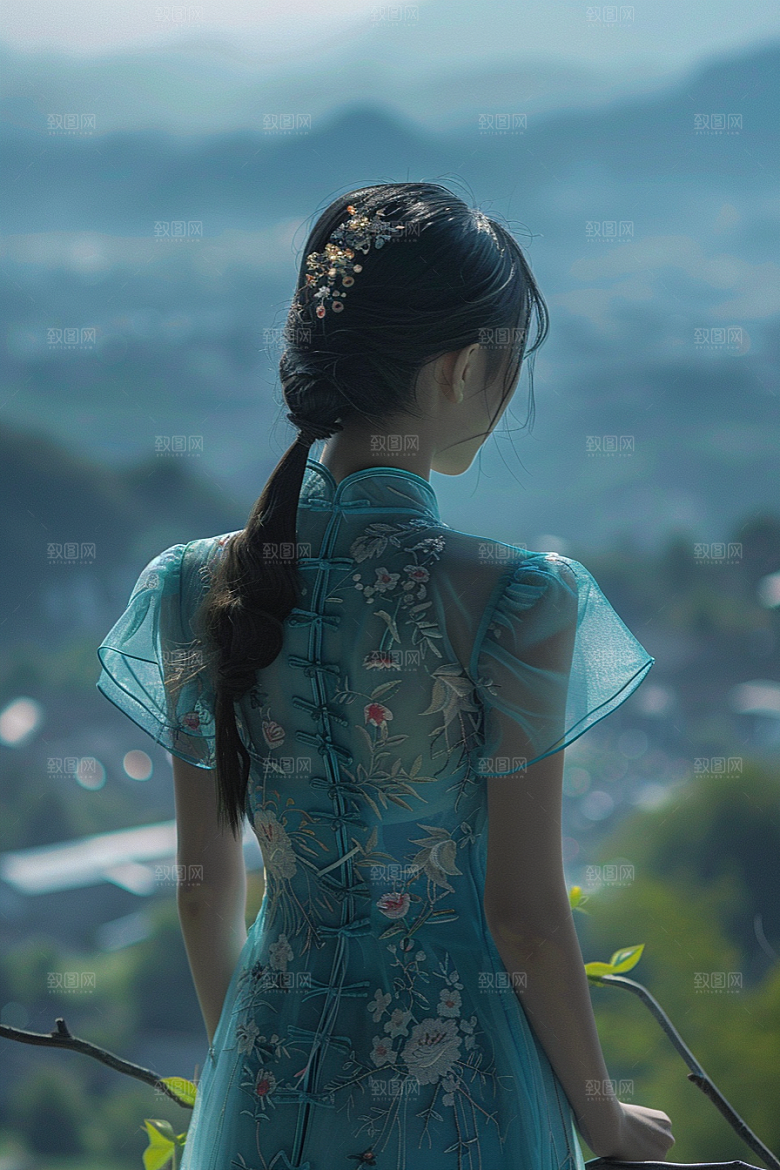 女生旅行背影人物唯美摄影图