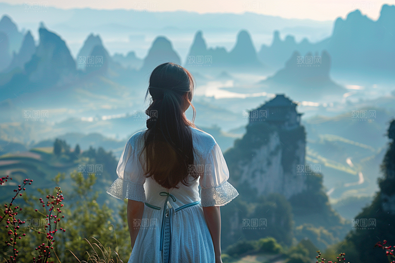 女生旅行背影唯美徒步摄影图
