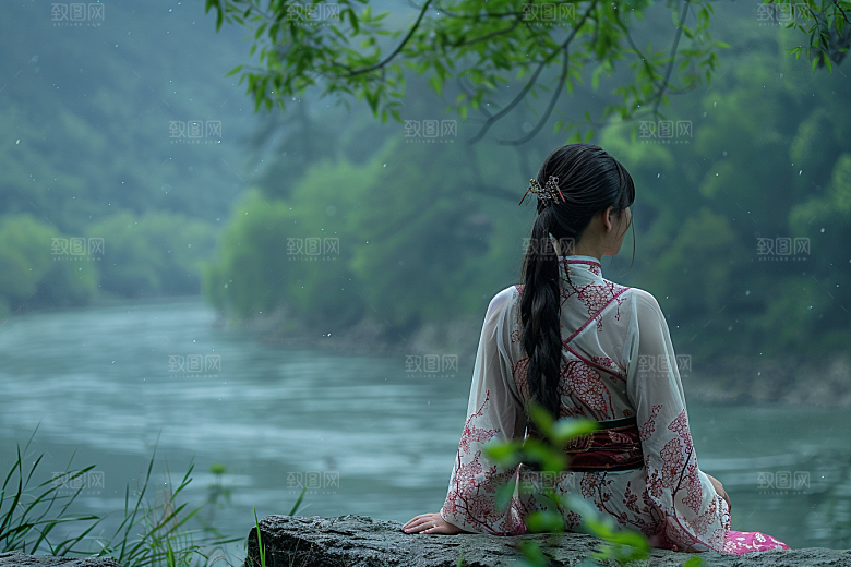女生旅行背影徒步唯美摄影图