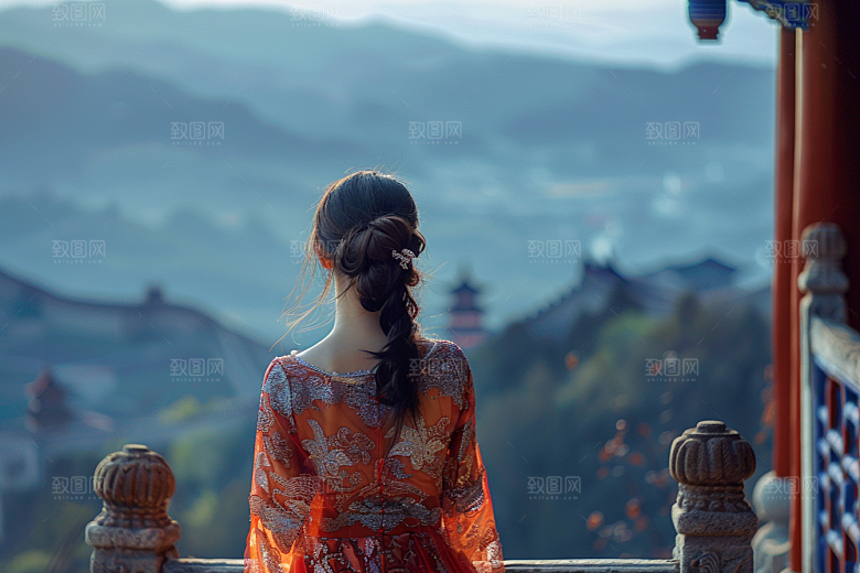 女生旅行背影人物风光摄影图