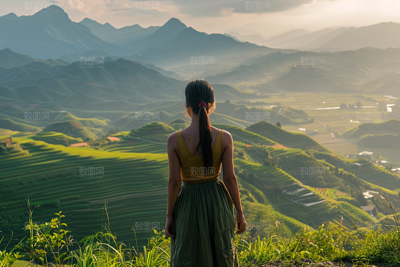 女生旅行背影旅游户外摄影图