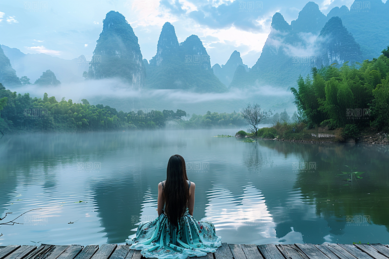 女生旅行背影唯美探险摄影图