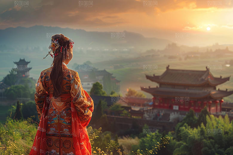女生旅行背影风光人物摄影图