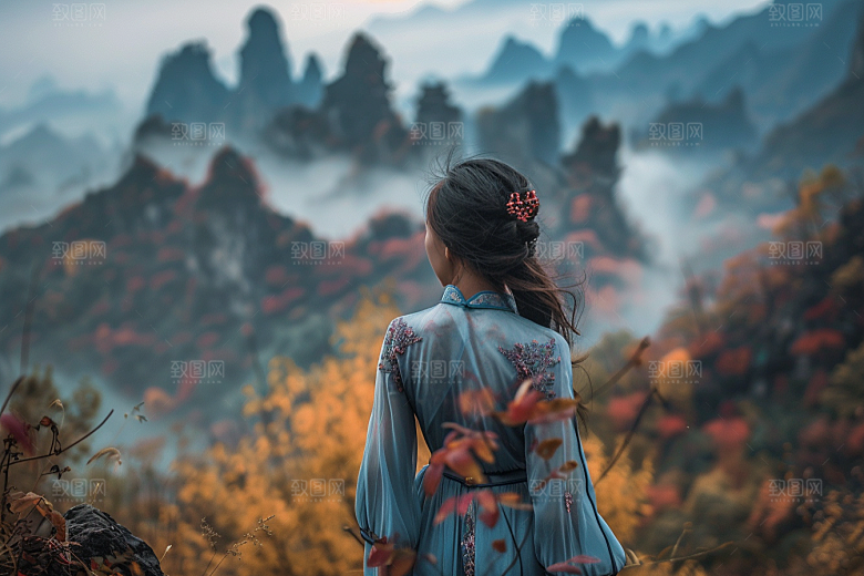 女生旅行背影风光徒步摄影图