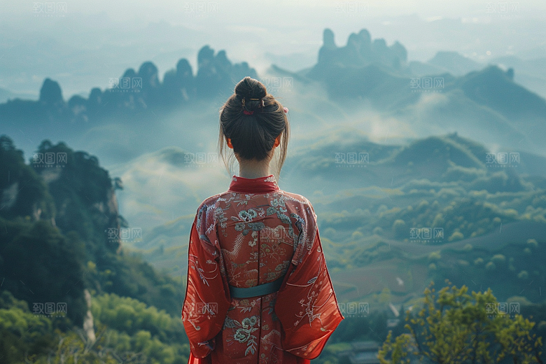 女生旅行背影自由行人物摄影图