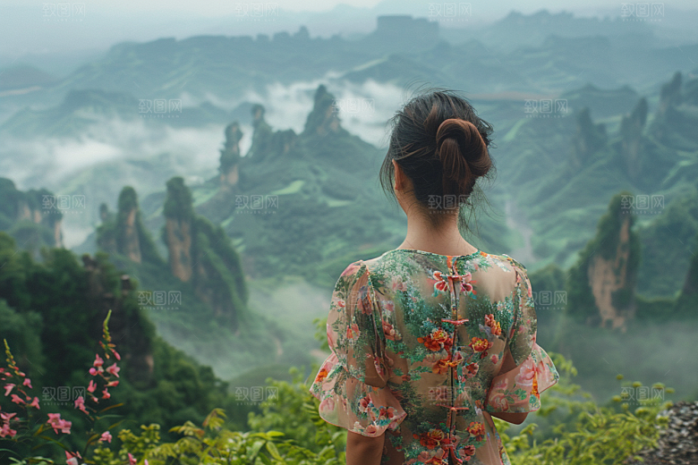 女生旅行背影风光人物摄影图