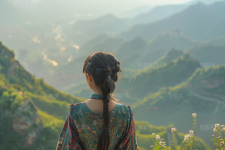 女生旅行背影风光旅游摄影图