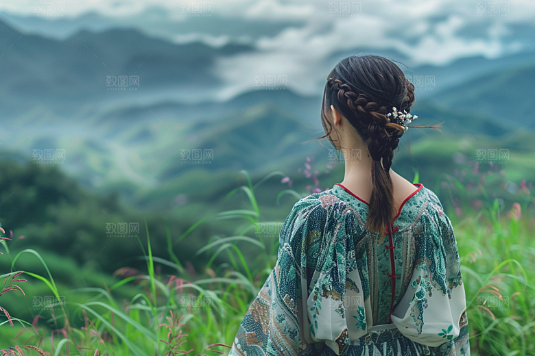 女生旅行背影高清户外摄影图
