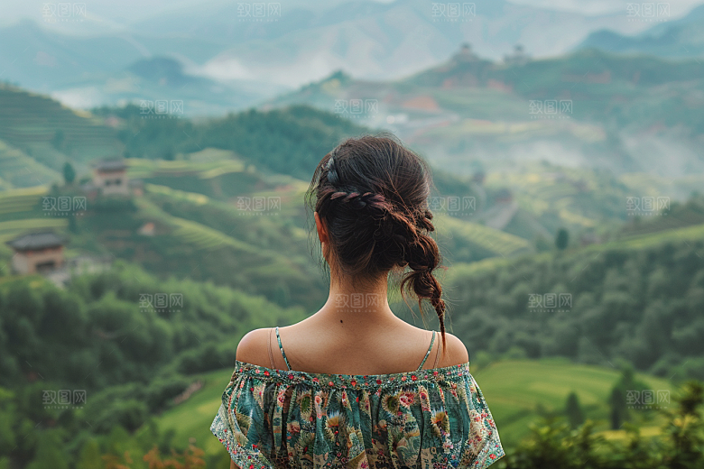 女生旅行背影辽阔唯美摄影图