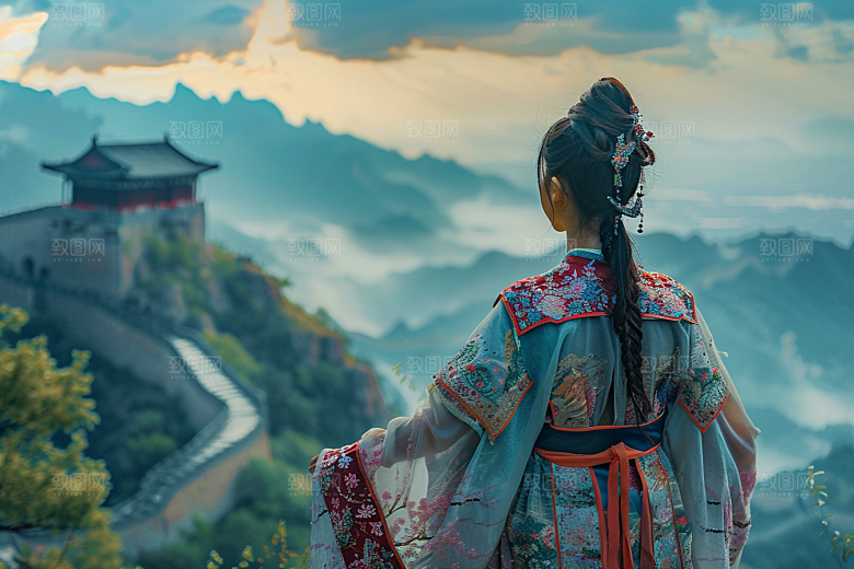 女生旅行背影探险辽阔摄影图