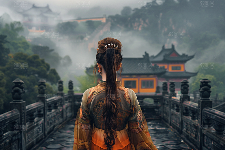 女生旅行背影户外徒步摄影图