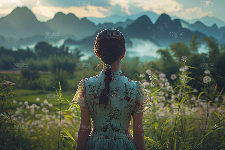 女生旅行背影风光自由行摄影图