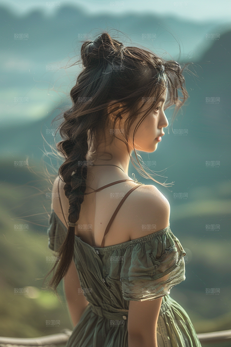 女生旅行背影风光高清摄影图