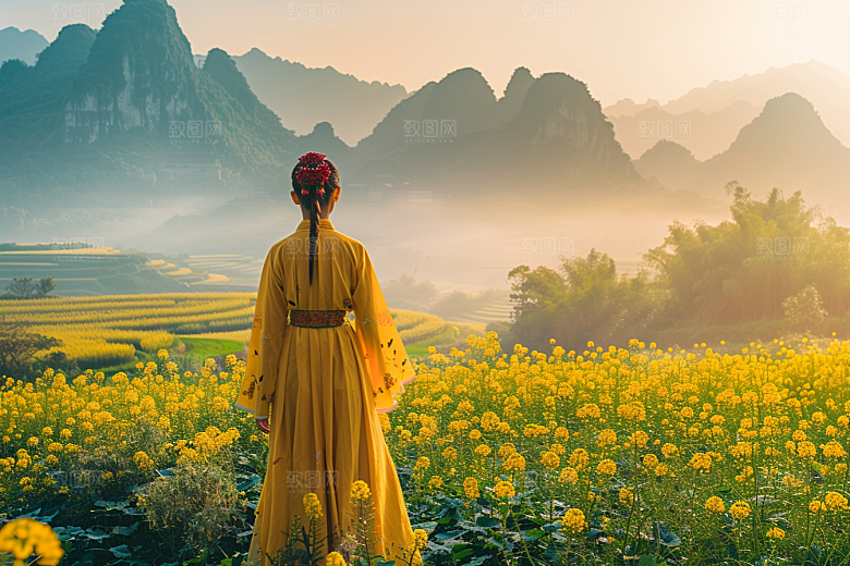 女生旅行背影高清自然摄影图