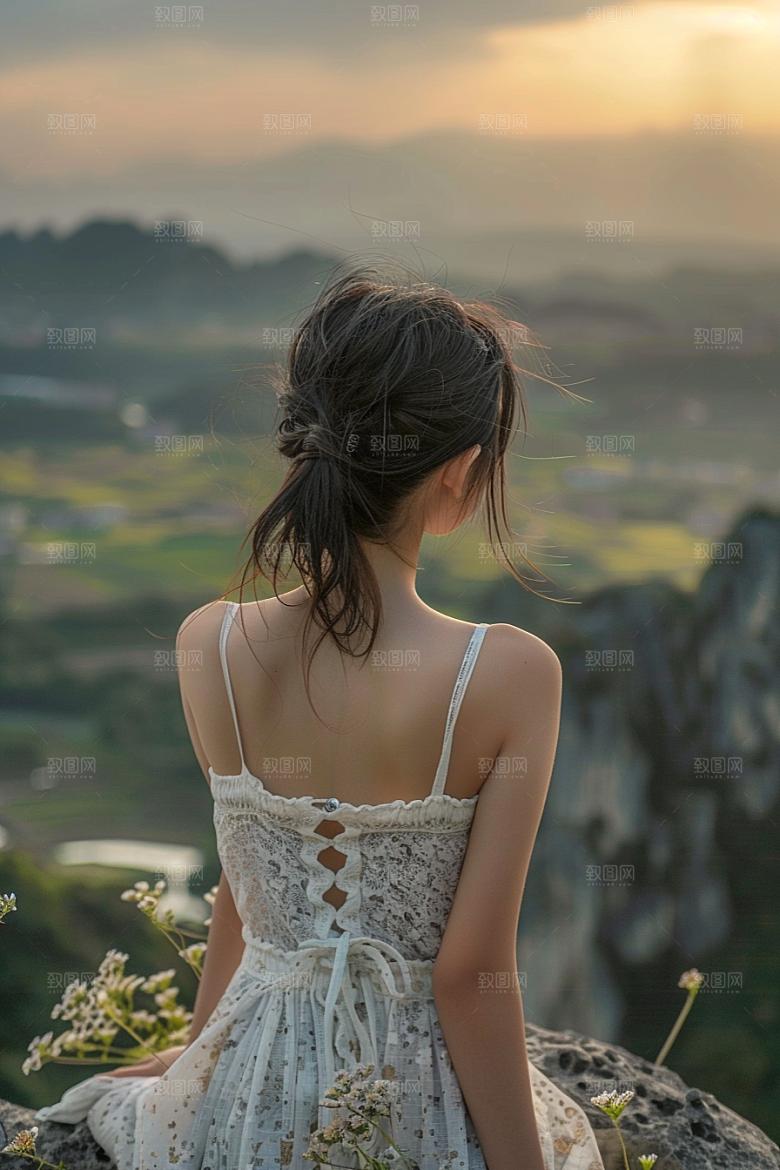 女生旅行背影风光高清摄影图
