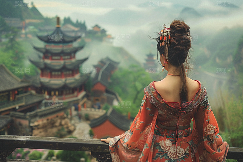 女生旅行背影自由行旅游摄影图