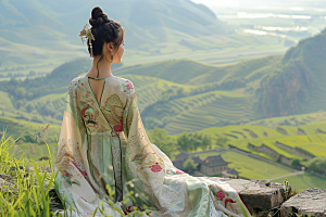 女生旅行背影辽阔自由行摄影图