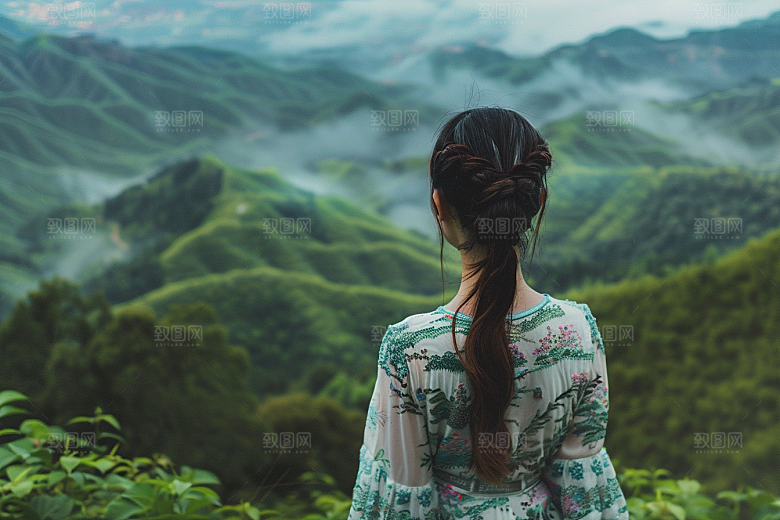 女生旅行背影自由行户外摄影图
