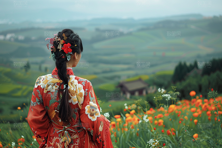 女生旅行背影风光探险摄影图